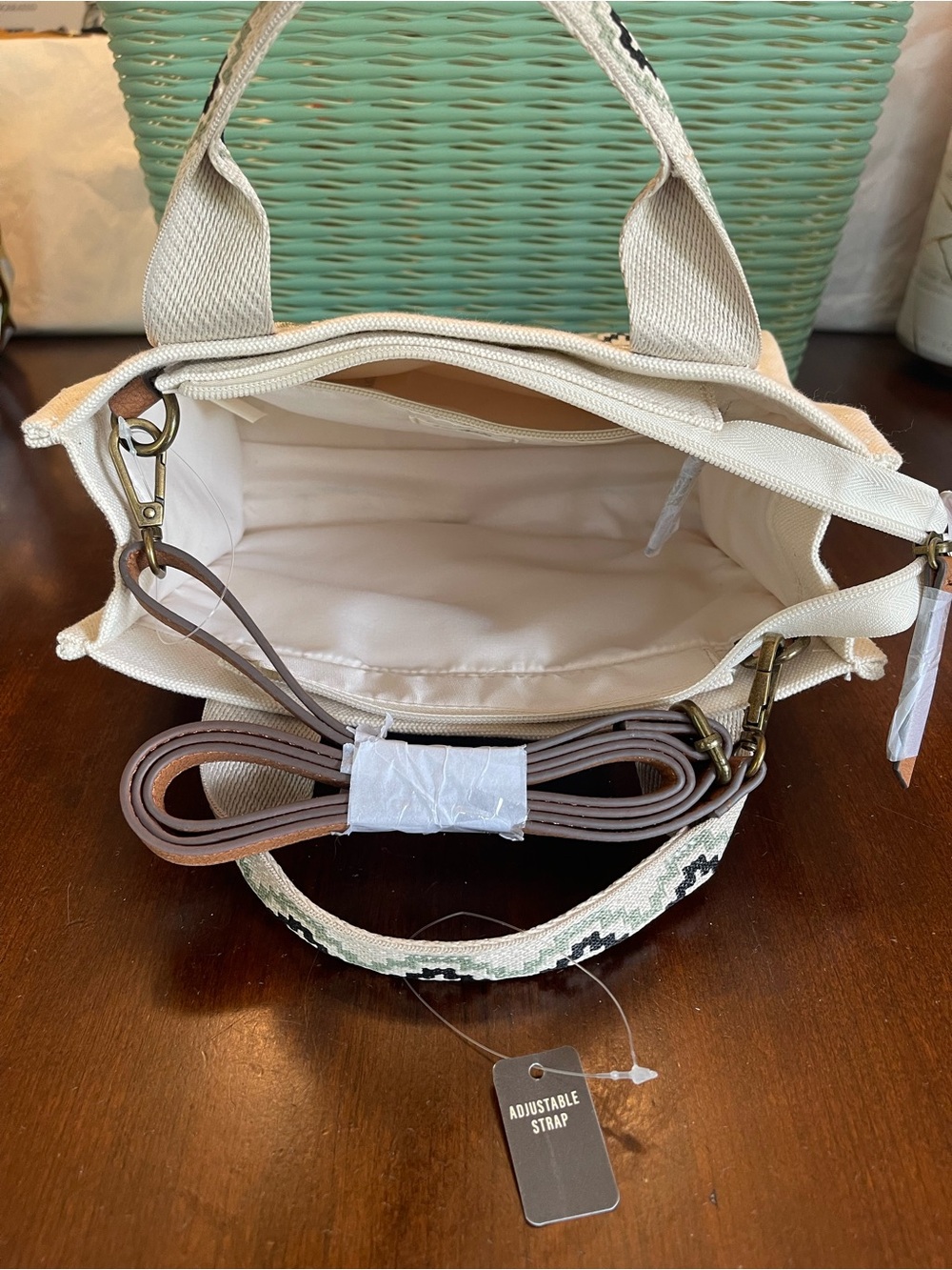 NWT a.n.a Cream Woven Tote Bag geometric Southwestern-style diamond pattern - Picture 7 of 10